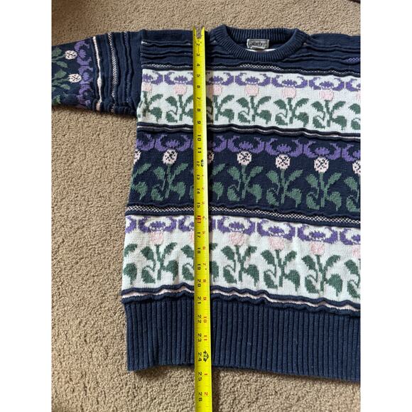 Gallagher Vintage Fair Isle Sweater Floral Nordic 80s Retro Tulip Fairy Cottage - Picture 4 of 7
